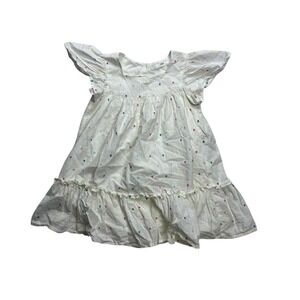 M&S Kids Ivory Cotton Embroidered Polka Dot Ruffle Smock Dress 6-7Y T77 3644E